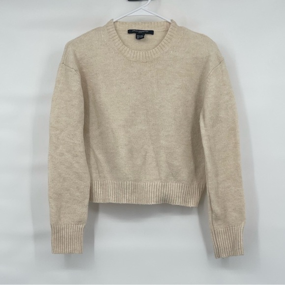 French connection light oatmeal Kesia Crew Neck Cropped Sweater - Picture 1 of 9